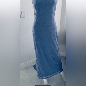 Women's Muted Blue Sleeveless Solgee Floor Length Dress - Size Medium